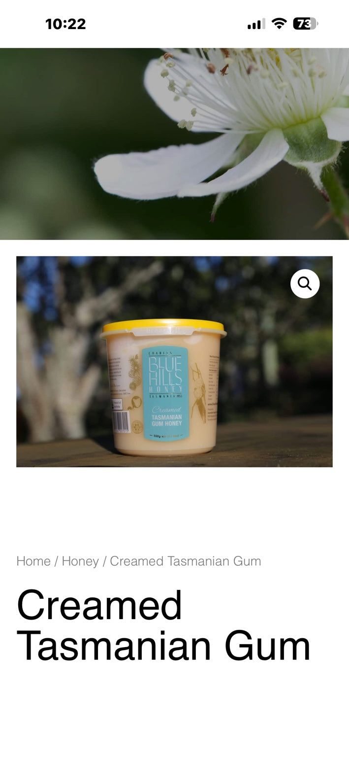 Blue Hills Creamed Tasmanian Gum Honey 500g