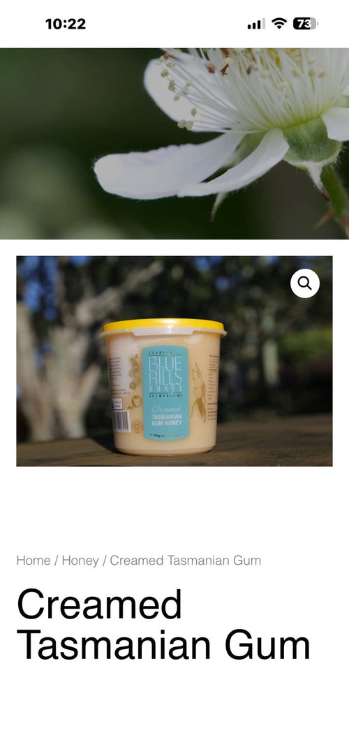 Blue Hills Creamed Tasmanian Gum Honey 500g